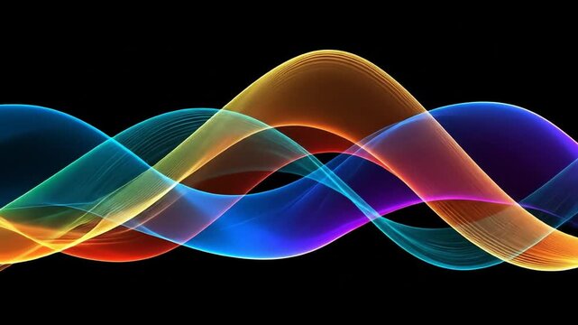 Abstract Colorful Waves Flowing on Black Background, Dynamic Motion