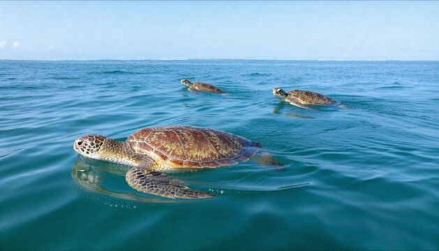 sea turtles swimming slowly in open ocean perfect for world wildlife day