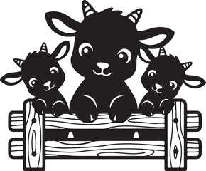 Curious Funny Goat Silhouette Vector Illustration Isolated on White Background