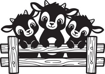 Curious Funny Goat Silhouette Vector Illustration Isolated on White Background