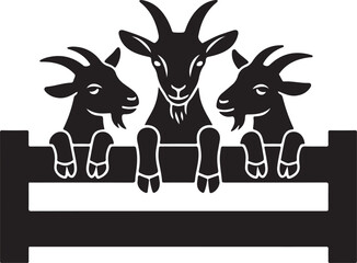 Curious Funny Goat Silhouette Vector Illustration Isolated on White Background