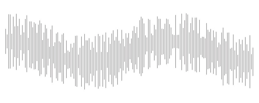 Signal detection concept. Black abstract equalizer shape design. Audio radio or seismic visualization. Digital voice assistant pattern. Line music sound wave element. Vector song track sample player
