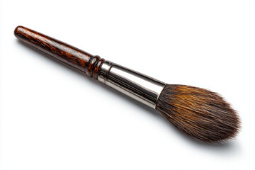 Fototapeta premium Makeup brush cosmetic brush wooden handle metal ferrule soft bristle beauty tool face powder grooming accessory elegant design clean detail