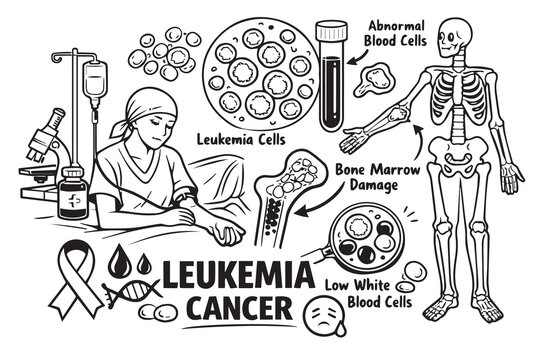 An educational vector presents the concept of leukemia, highlighting abnormal blood cells and medical elements to help viewers understand the disease, its impact and the importance of health awareness