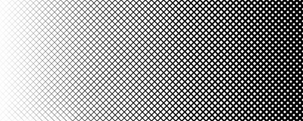 Thick to thin net pattern gradient. Fading grid gradation texture background. Black repeating netting backdrop for overlay, print, cover, banner, poster. Squared line lattice wallpaper. Vector