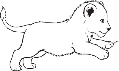 Cute Baby Lion Outline Silhouette Vector Illustration Simple Kids Animal Design
