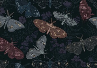 Fototapeta premium 深夜の蝶々模様 (Shin'ya no chōchō moyō) (Midnight Moth Pattern)