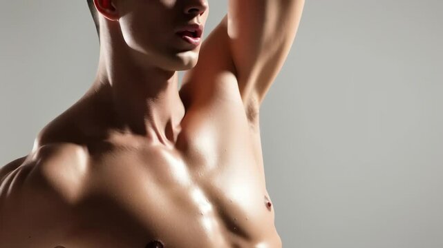 Muscular Man Doing Sit Ups Indoors.