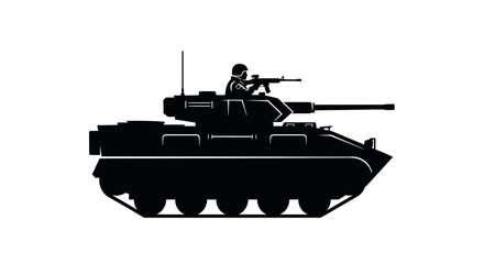 Black Silhouette of a Military Tank and Armed Soldier Icon