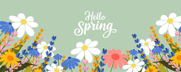 Spring and summer templates with beautiful blossom flowers and nature.set of cards with cute meadow flowers. Floral botanical for holiday  poster, invitation, social media post, Mother's Day, Easter.