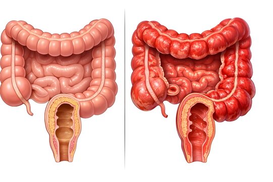 Detailed view of colon inflammation and intestinal disease comparison