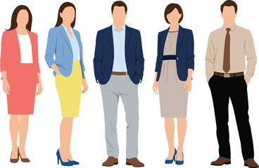 Obraz premium Business people vector illustration showing professional men and women in formal office attire, flat design characters isolated on white background