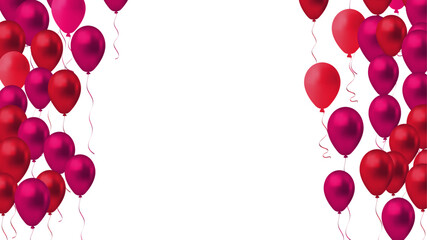 illustration featuring glossy red and pink balloons floating elegantly along the sides leaving clean white space in the center