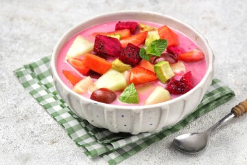 Es Buah or Sop Buah. Fruit soup is a soup that is prepared using fruit as the main ingredient © Noor
