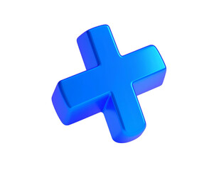 Obraz premium A 3D blue plus sign floating against a solid black background