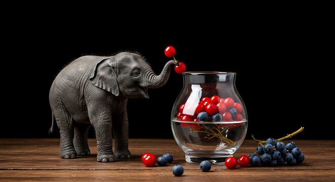 黒曜石の象と紅玉の静物画