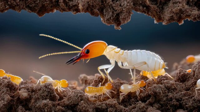 A close-up of termites in their habitat, a striking image with macro focus