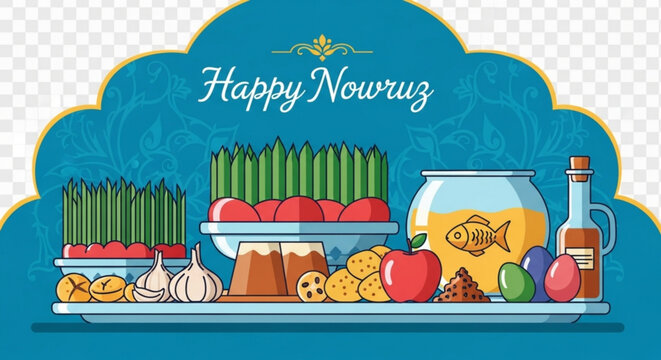 Traditional nowruz celebration table setting with food and drinks