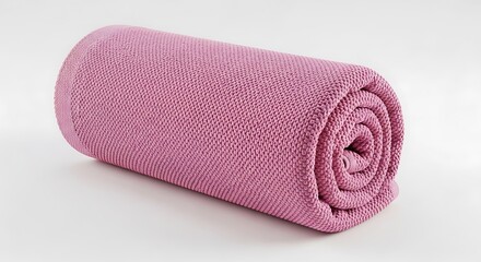 Rolled pink towel isolated on white background