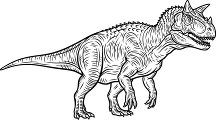 Fototapeta premium Carnotaurus horned dinosaur line art illustration