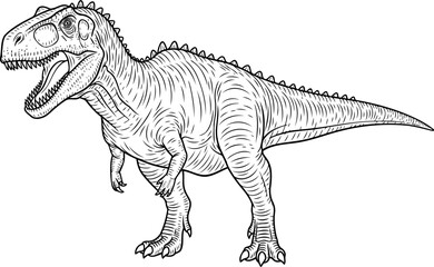 Fototapeta premium Carnotaurus dinosaur front view with horns line art illustration