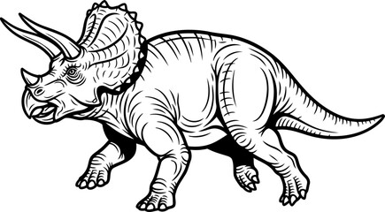 Ceratopsian triceratops dinosaur with three horns and large frill illustration