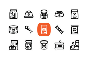 Outline Minimal Cat Food Icons Set