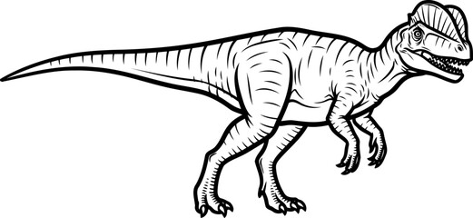 Double crested dilophosaurus theropod dinosaur standing in profile view