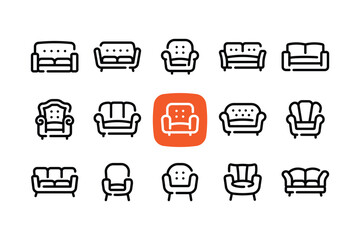Outline Minimal Sofa Icons Set