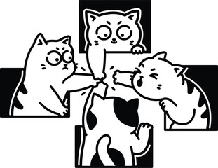 Cat teamwork doodle cartoon illustration