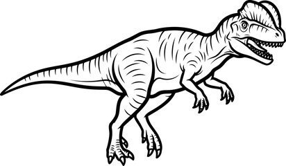 Fototapeta premium Double crested dilophosaurus walking pose line art drawing