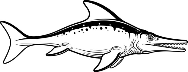Fototapeta premium Ichthyosaurus marine reptile line art swimming
