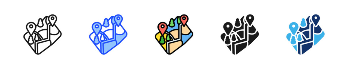 Tourist Map Icon Collection With Multiple Styles