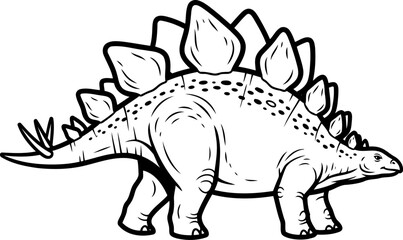 Fototapeta premium Plated stegosaurus dinosaur with spiked tail line art