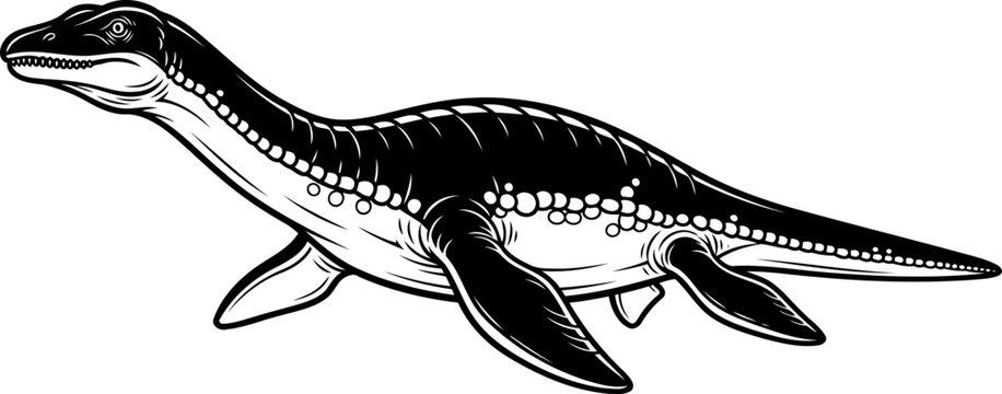 Plesiosaurus aquatic reptile line art sketch