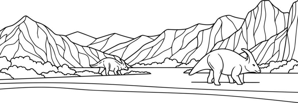 Parasaurolophus dinosaurs grazing in mountain valley landscape