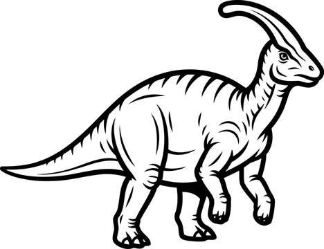 Parasaurolophus hadrosaurid with long tubular head crest line art