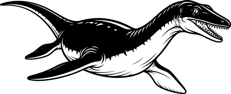 Sleek plesiosaur aquatic dinosaur swimming illustration