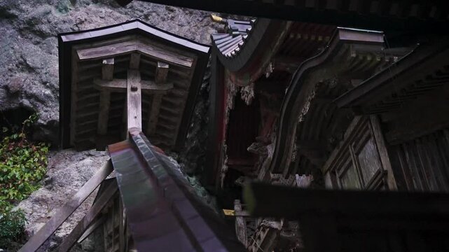 Wooden Takuhi Shrine built into Cliff, Nishinoshima Oki Islands Japan