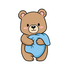 Obraz premium Cute cartoon bear holding a blue blanket. Adorable vector illustration isolated on white background.
