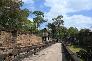 The impressive ruins of Preah Khann temple near Angkor Wat in Siem Reap Cambodia - an incredible example of the advanced Khmer architecture but engulfed by the jungle