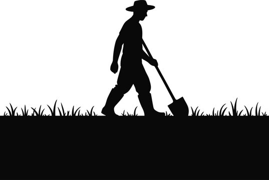Farmer Digging Soil Silhouette Graphic