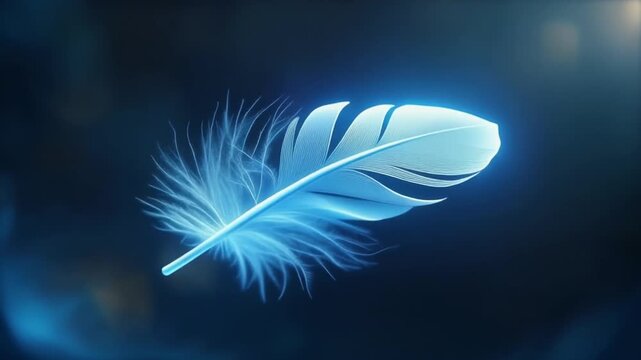 Glowing feather floating in dark water with blurred background
