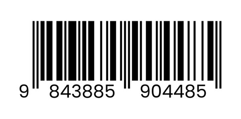 fake long barcode illustration on white background, featuring black vertical bars and numeric code for retail scanning, mockup identification, and commerce design.
