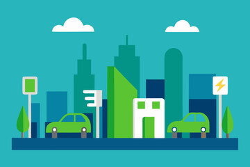 Obraz premium Electric Energy Future Eco City Vector Illustration