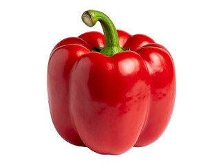 Vibrant, ripe red bell pepper with a crisp green stem