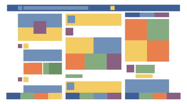 Flat vector abstract composition illustrating a modern web page layout. Colorful modular blocks represent a responsive user interface design