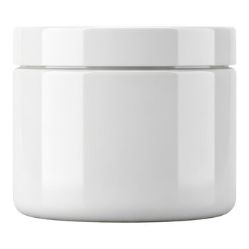 White plastic jar with lid isolated on transparent background for cream or supplement