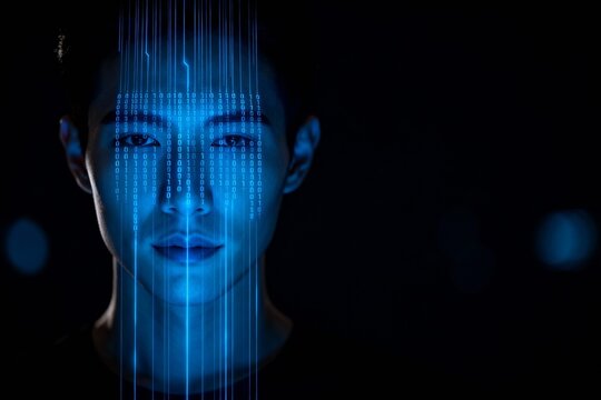 Man with digital binary code overlay