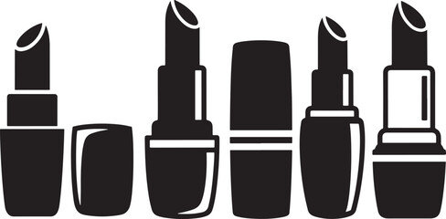 Black Lipstick Makeup Silhouette Icon Set Cosmetic Beauty Symbols